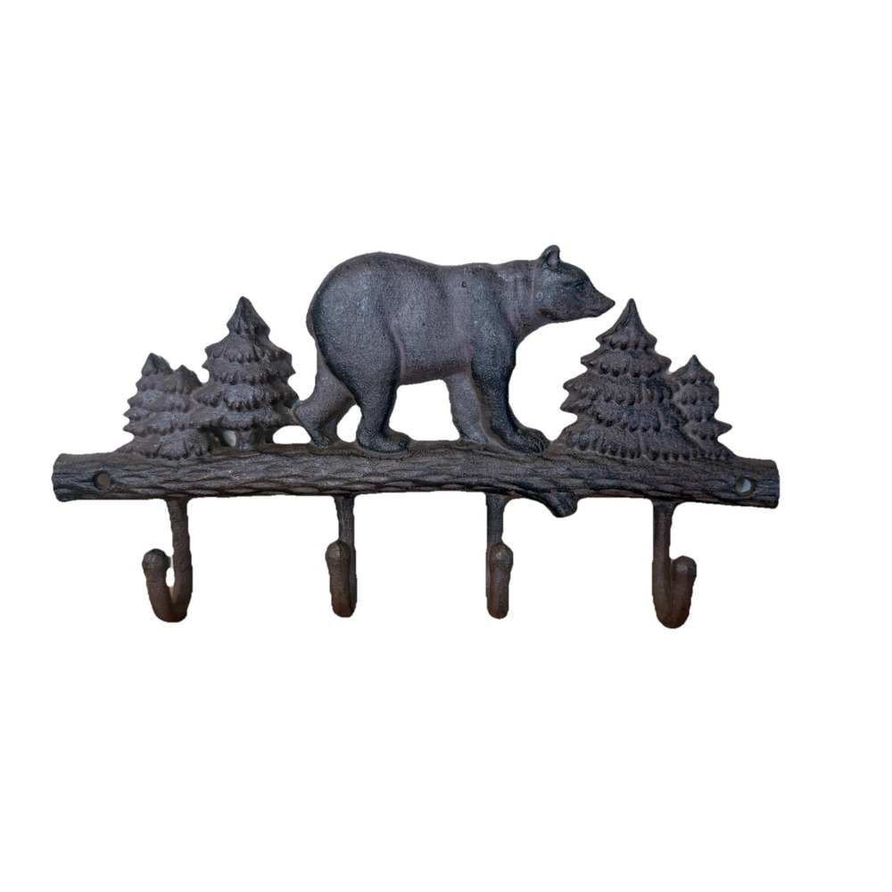 Cast Iron Bear Wall Key Rack‎ Holder 4 Hooks Coat Hook Home Decor